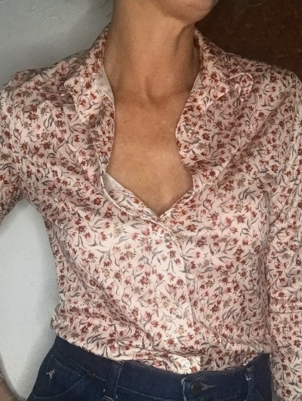 🌺VTG 70’s polyester button down floral shirt
